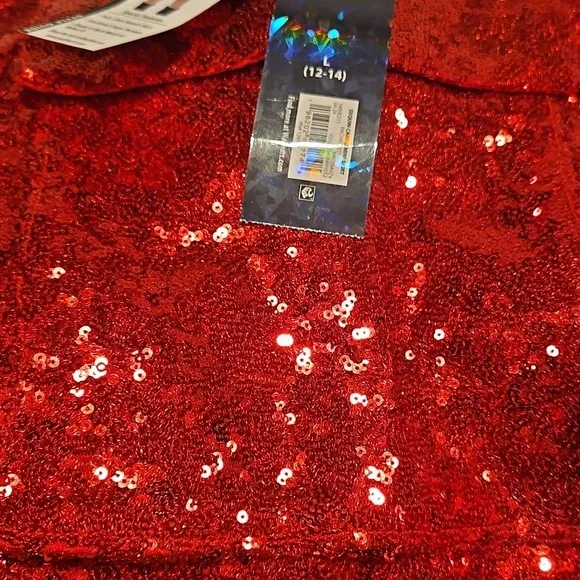 Madden NYC Sequin Red Mini Skirt W Pockets Sz. L - Picture 6 of 9